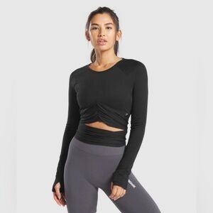 Gymshark Women’s Wrap Long Sleeve Workout Top – Black – Size M
